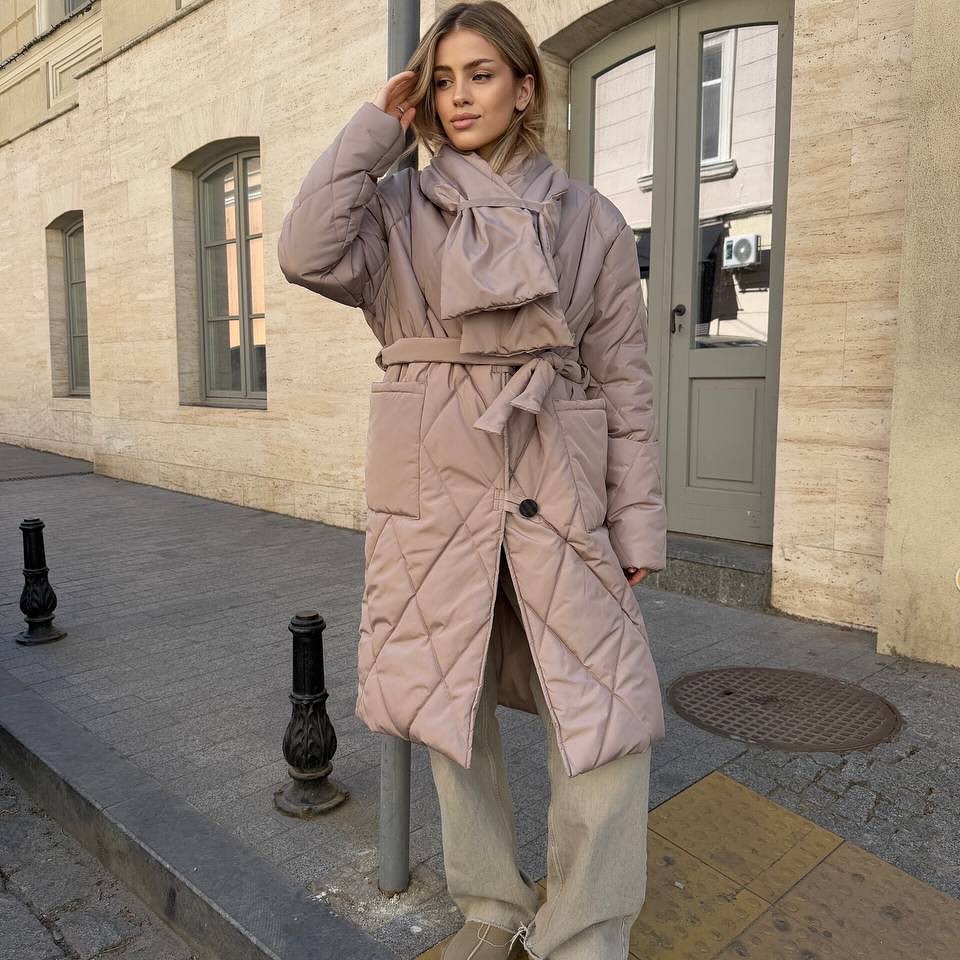 Oversized Quilted Coat with Belt