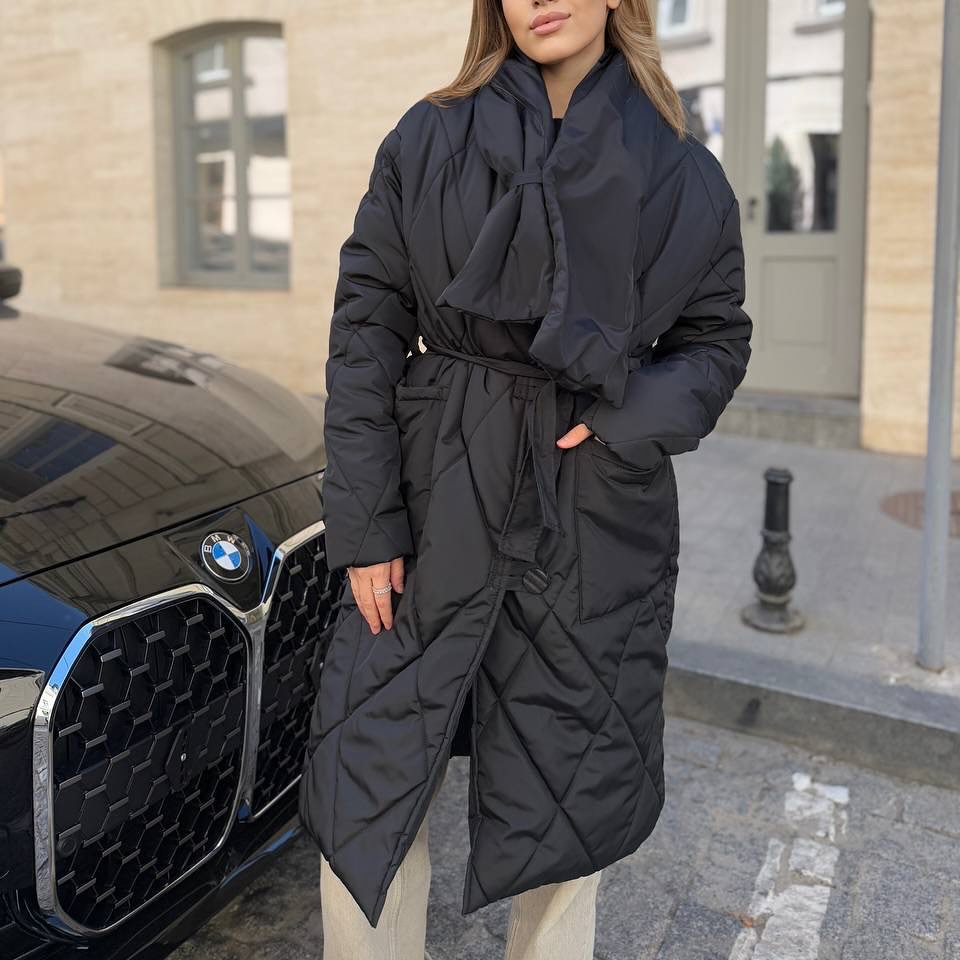Oversized Quilted Coat with Belt