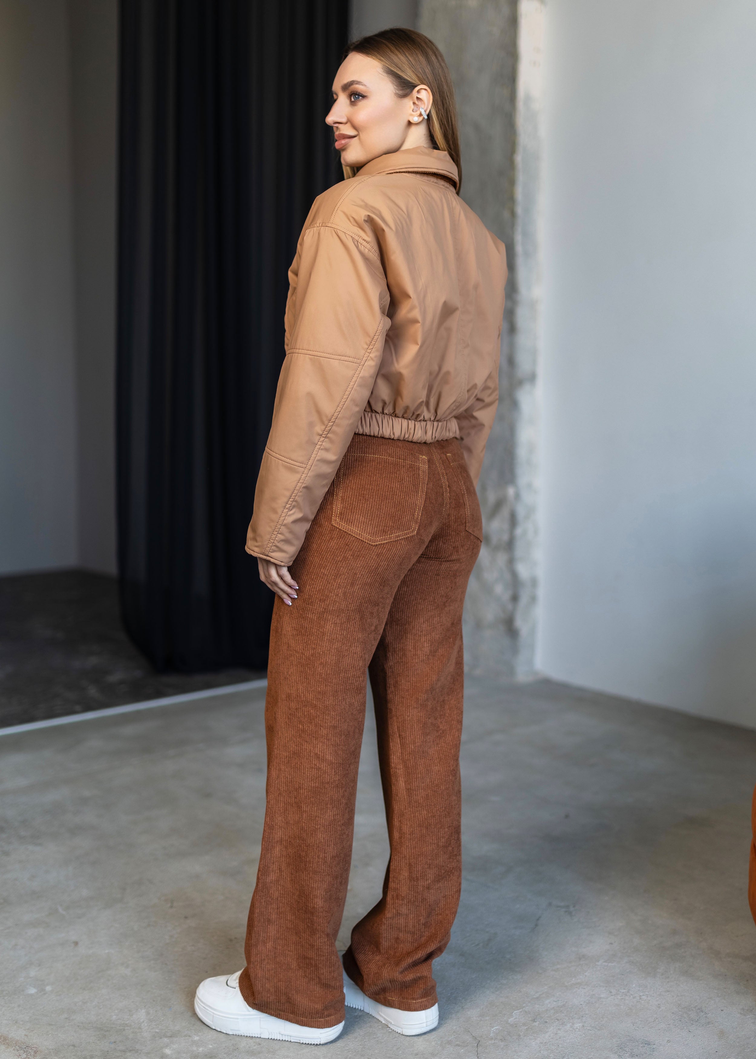 Reversible Cropped Jacket in Velvet & Raincoat Finish orange