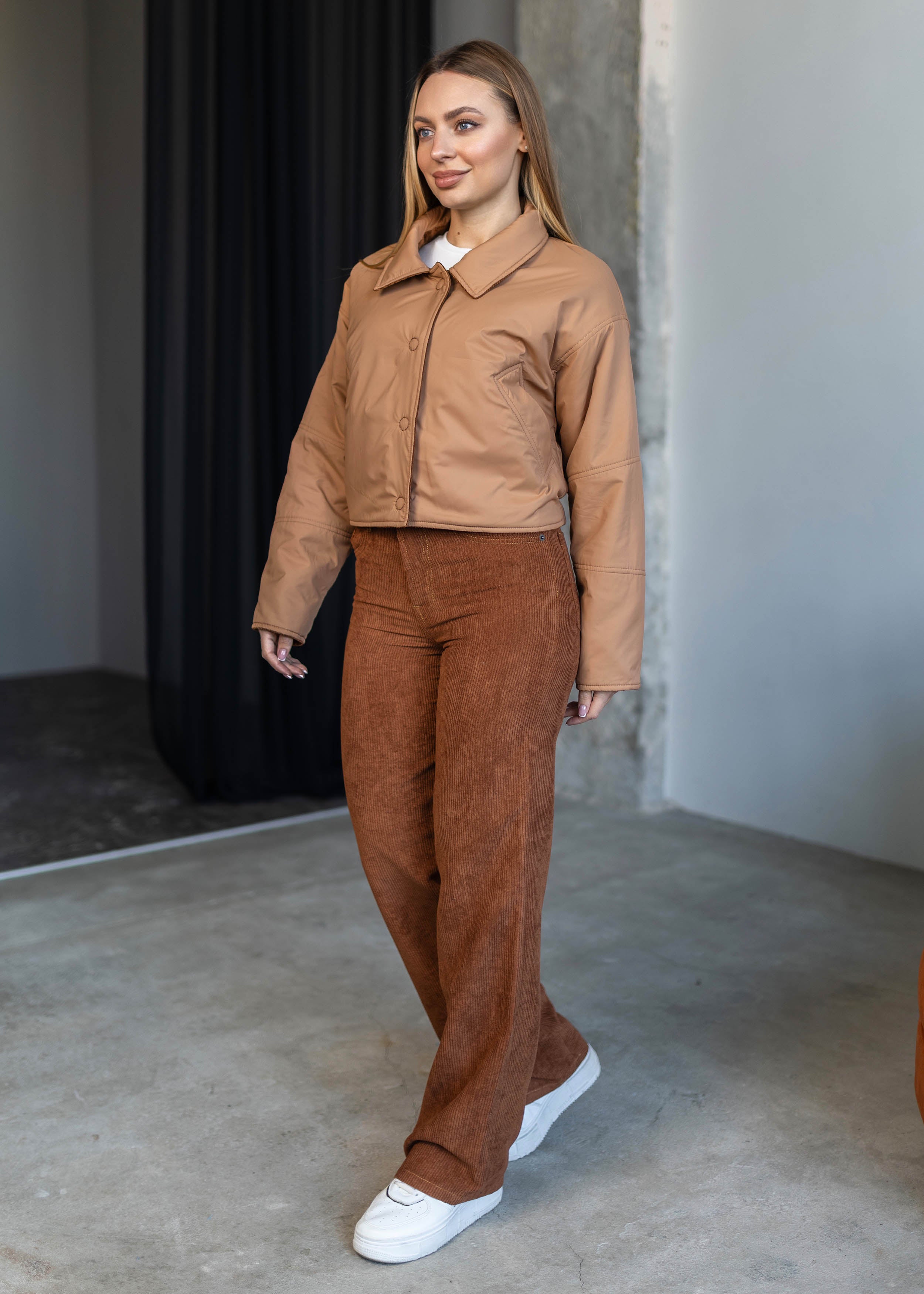 Reversible Cropped Jacket in Velvet & Raincoat Finish orange