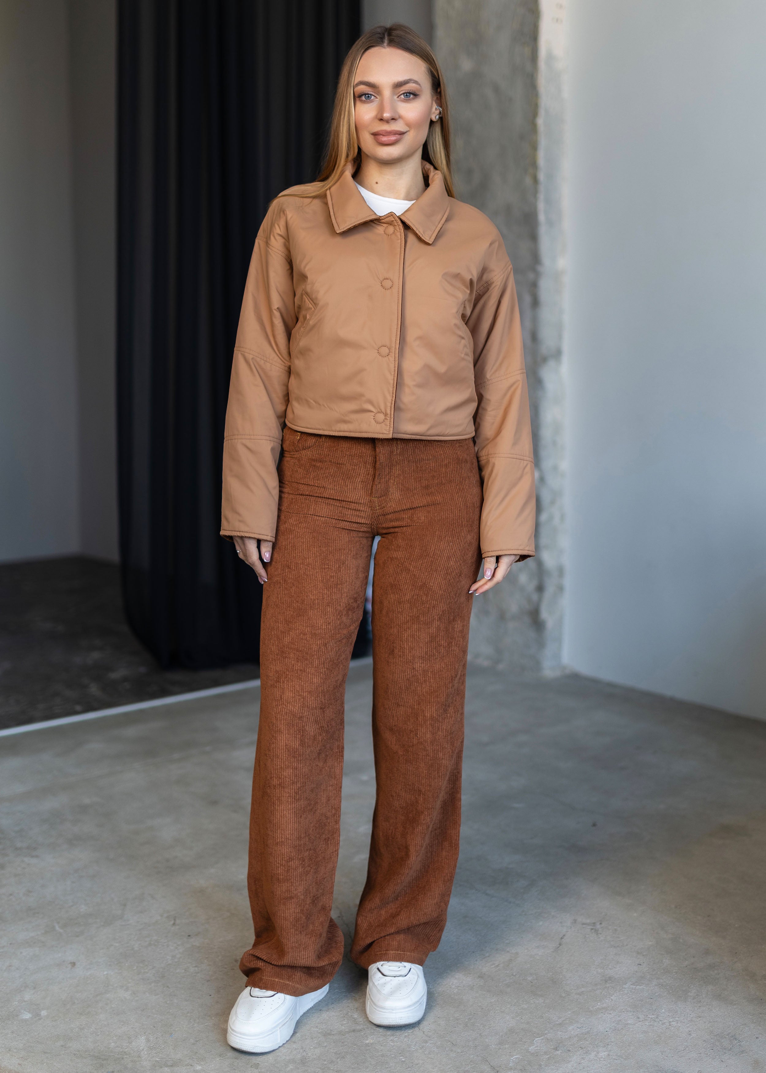 Reversible Cropped Jacket in Velvet & Raincoat Finish orange