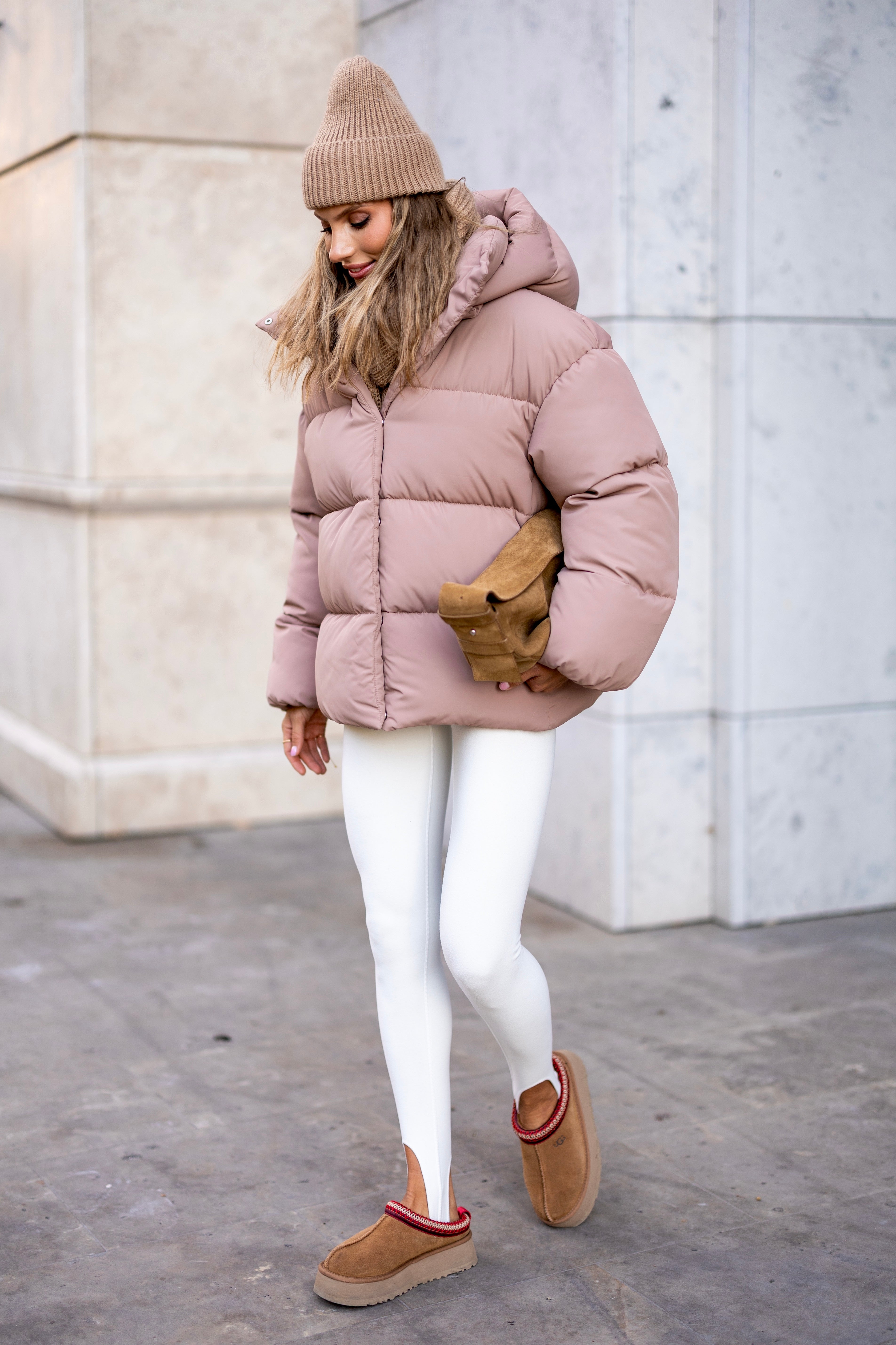 Stylish Loose-Fit Down Jacket with Removable Hood Pinky