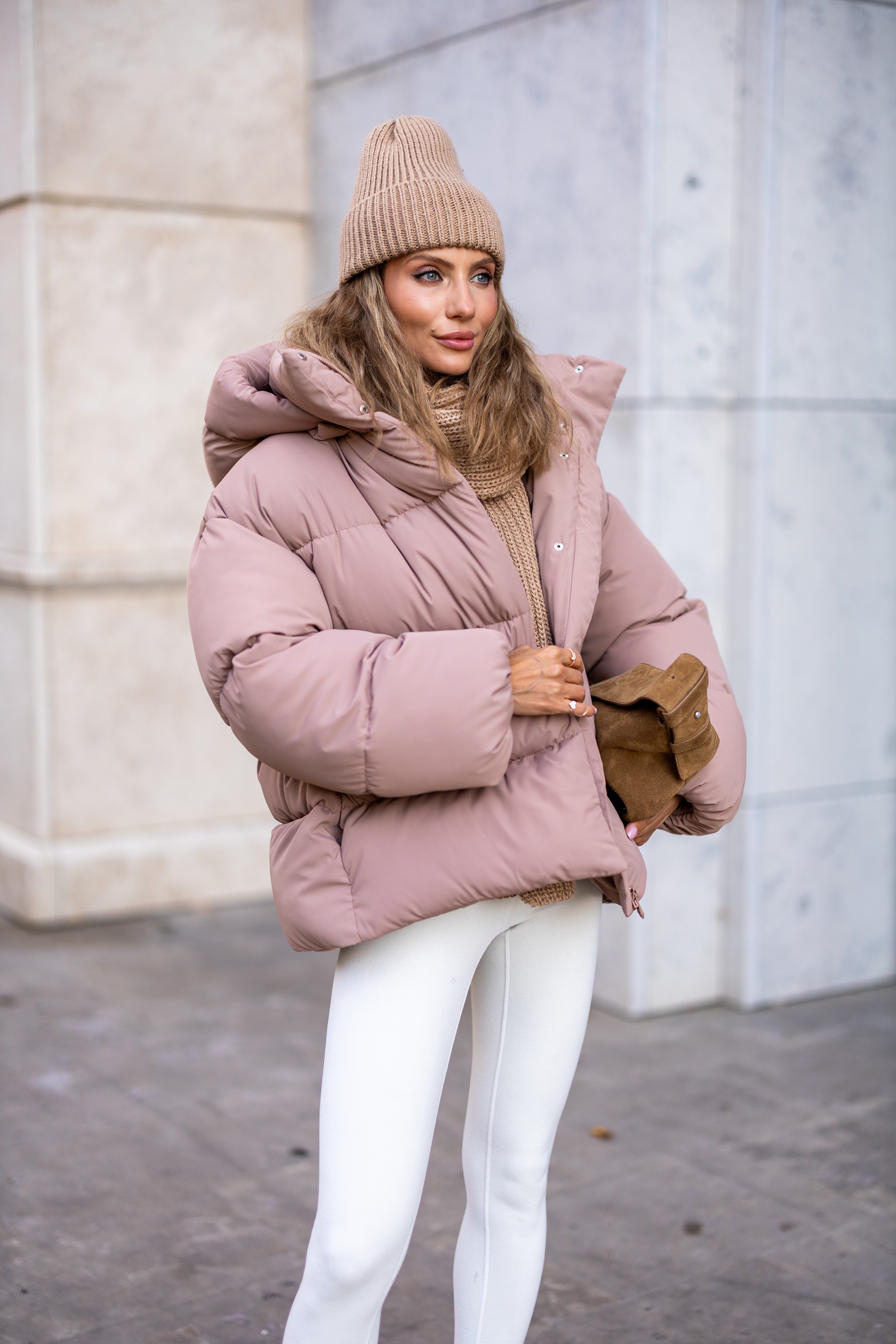 Stylish Loose-Fit Down Jacket with Removable Hood Pinky
