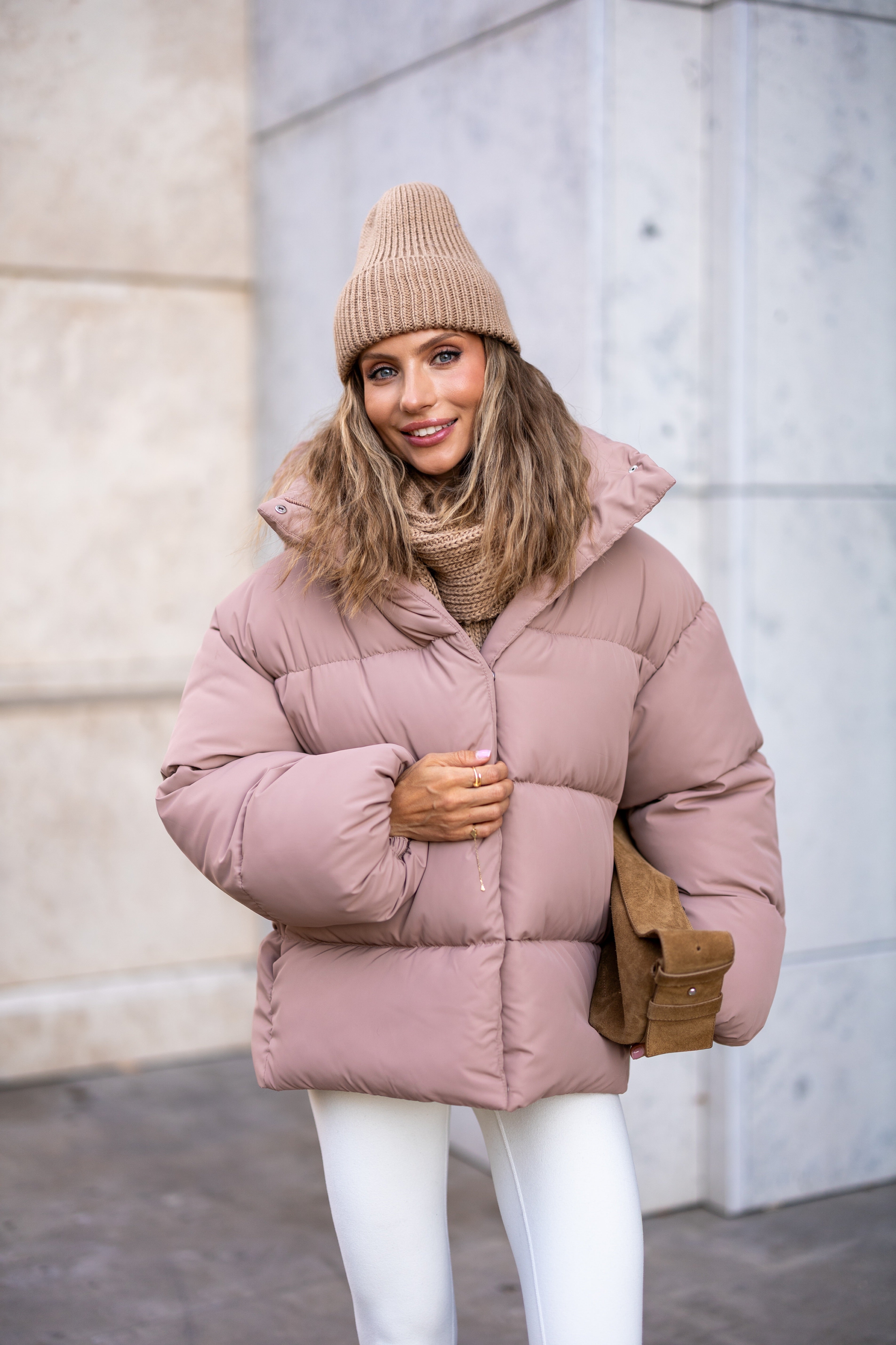 Stylish Loose-Fit Down Jacket with Removable Hood Pinky