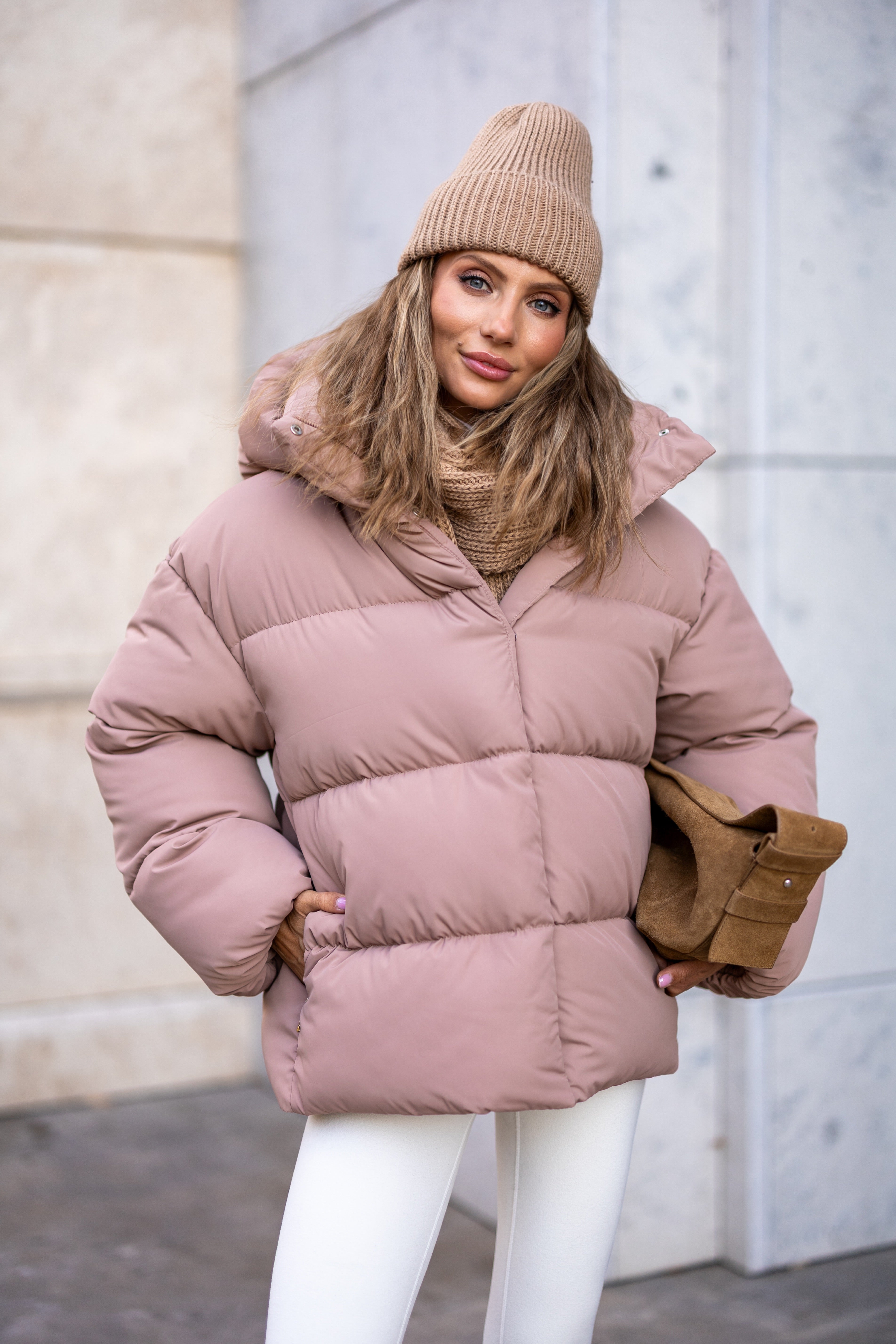 Stylish Loose-Fit Down Jacket with Removable Hood Pinky