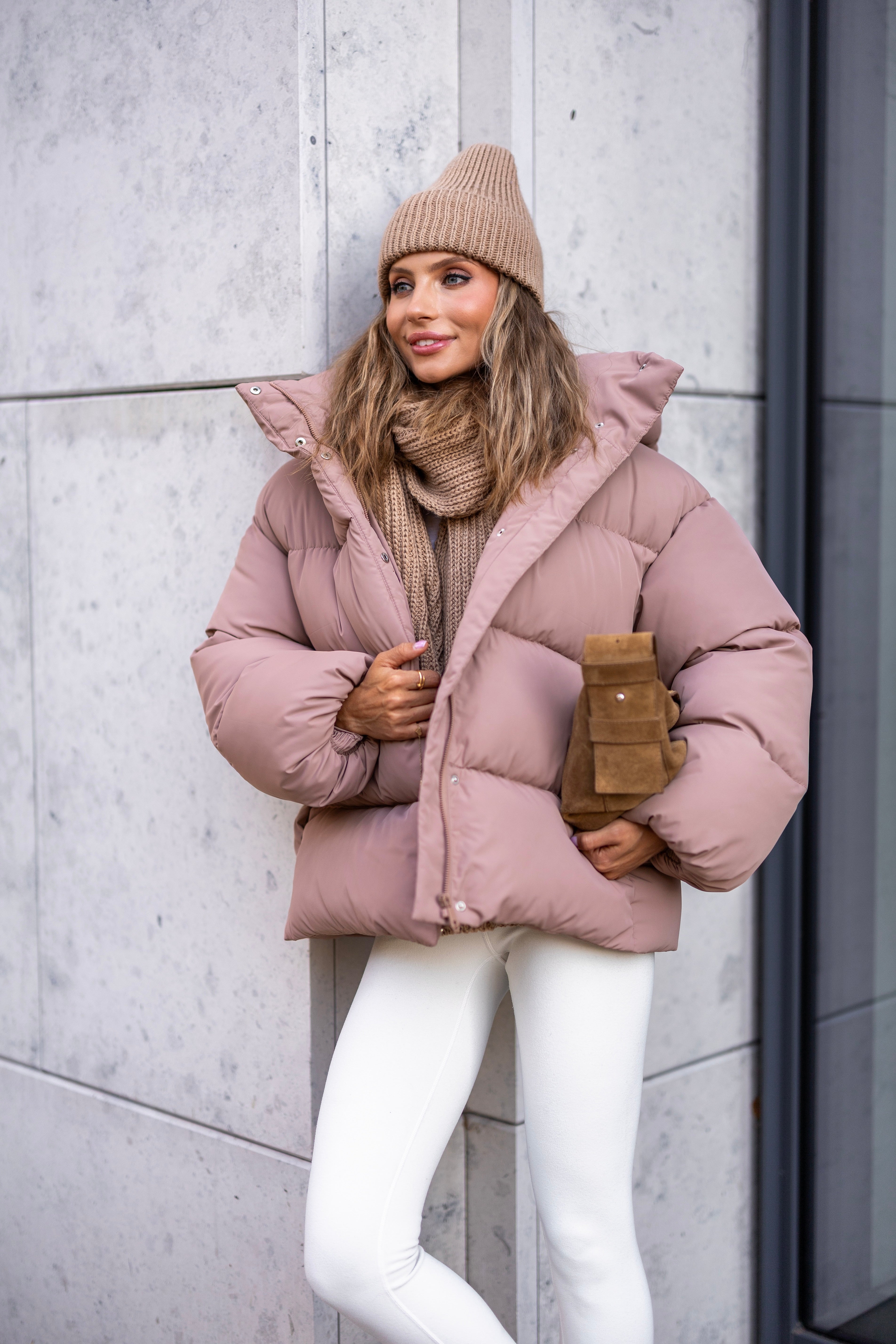 Stylish Loose-Fit Down Jacket with Removable Hood Pinky