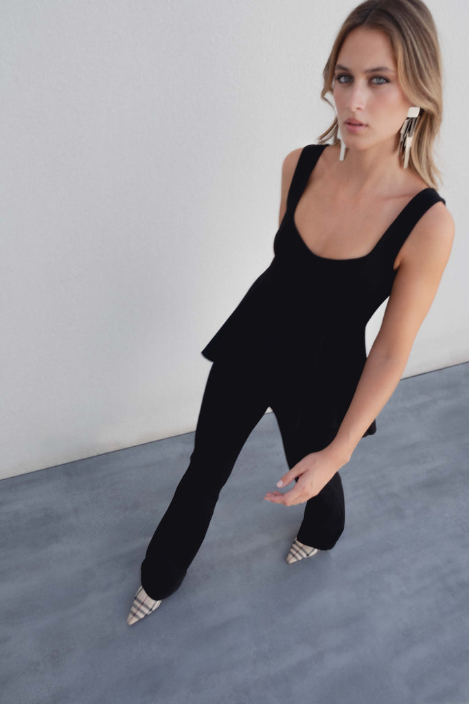Black High-Rise Flare Pants