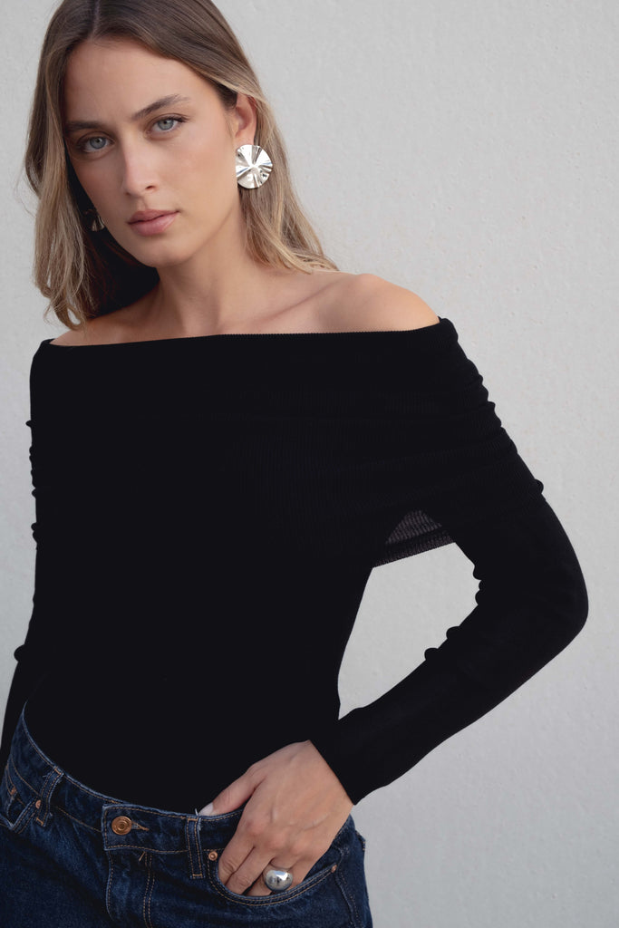 Off-the-Shoulder Knitted Sweater