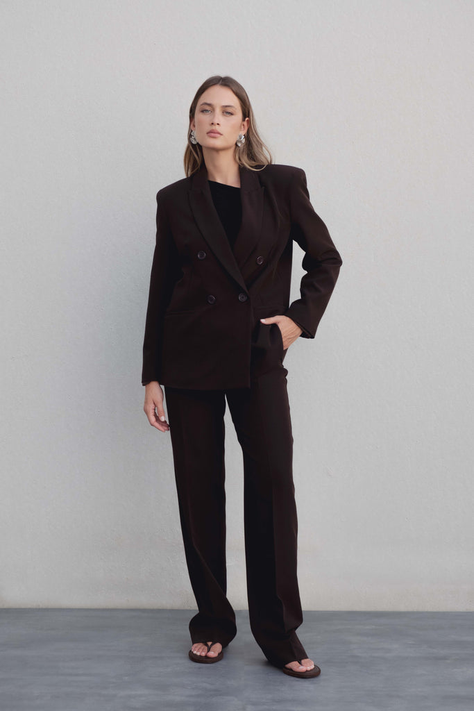 Oversized Double‑Breasted Blazer with Shoulder Pads