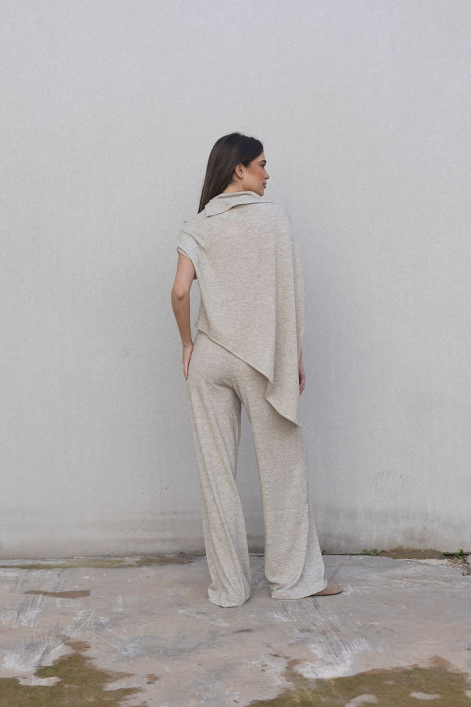 Wide-Leg Knit Pants beige color
