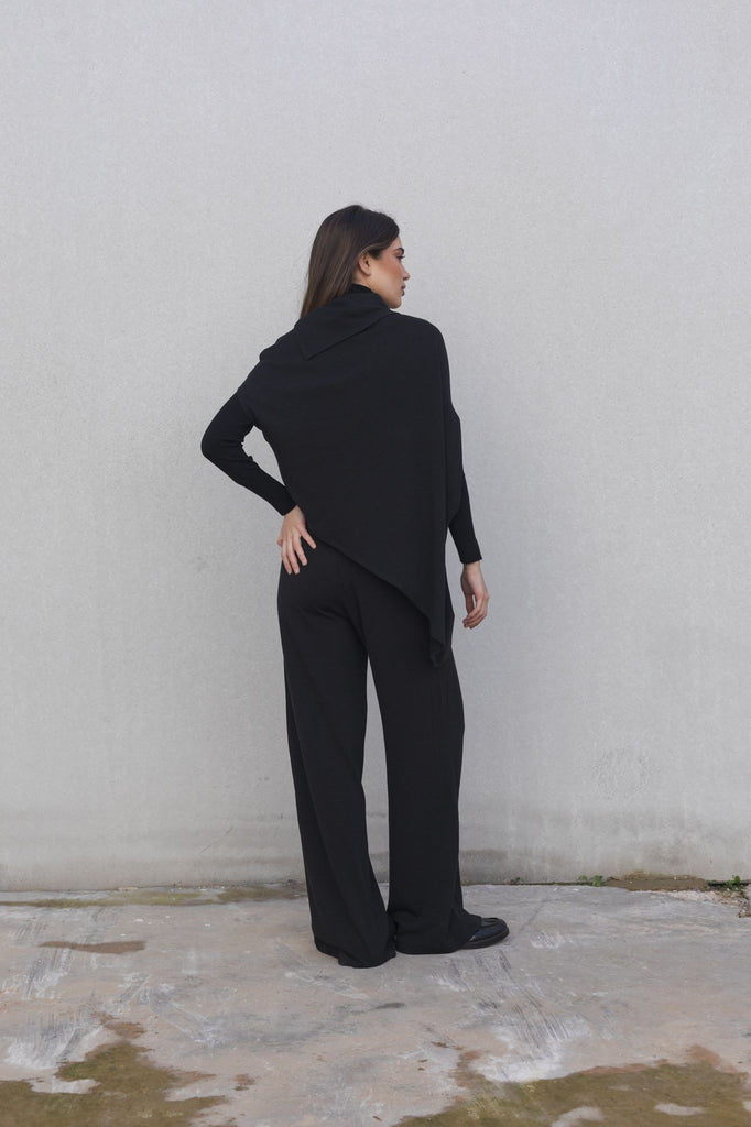Wide-Leg Knit Pants black color