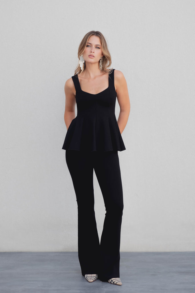 Black Peplum Top with Straps