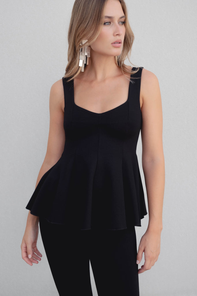 Black Peplum Top with Straps