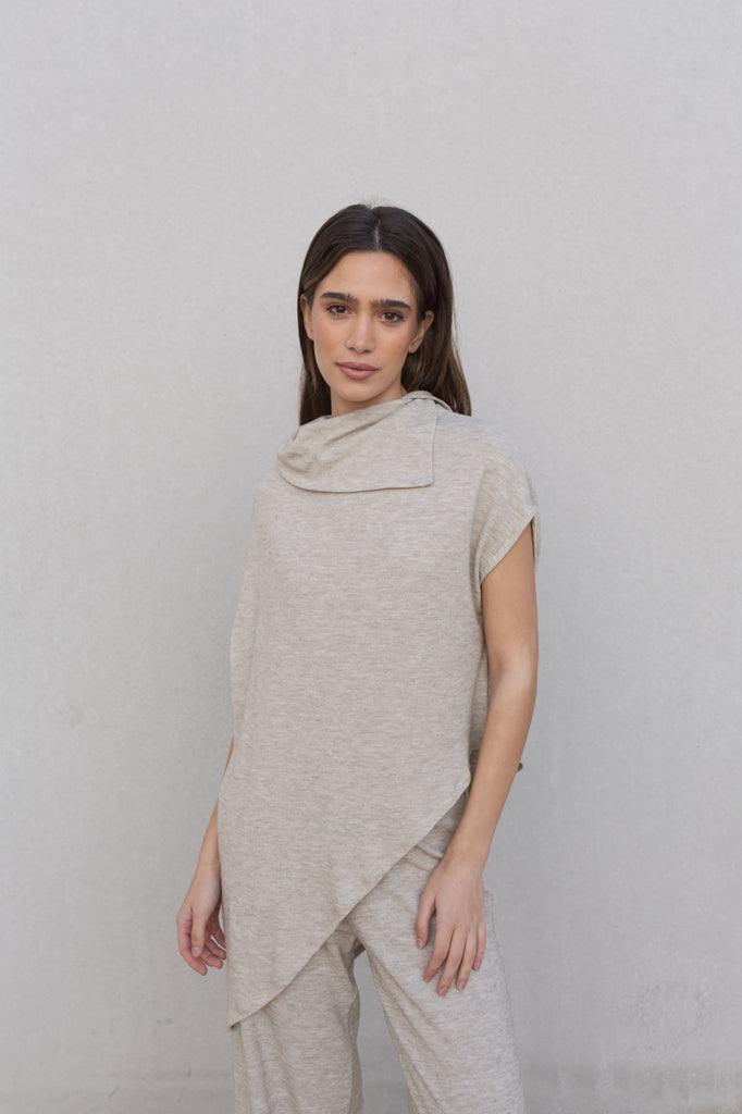 Wide-Leg Knit Pants beige color