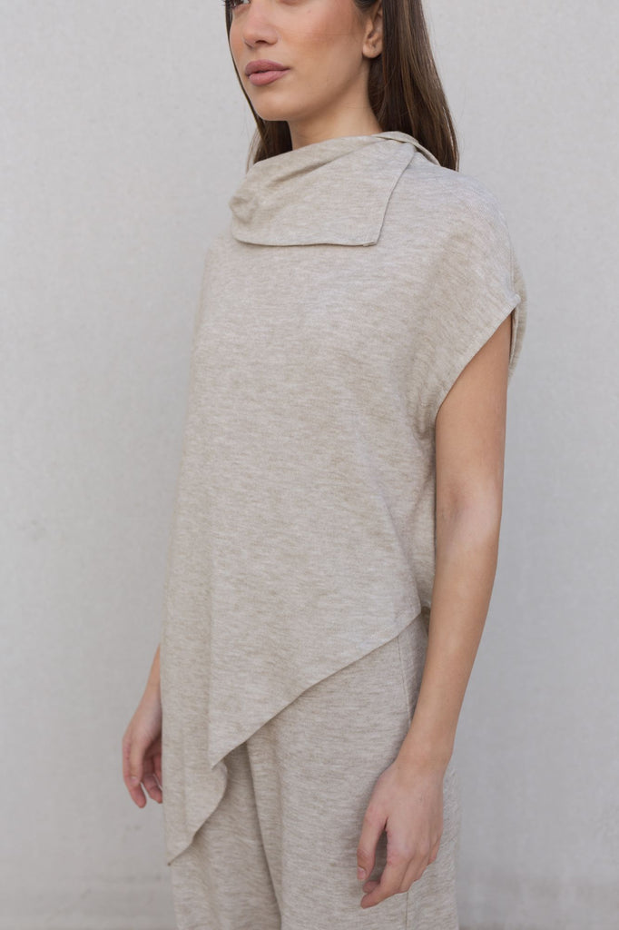 High neck Knit Sweater beige color