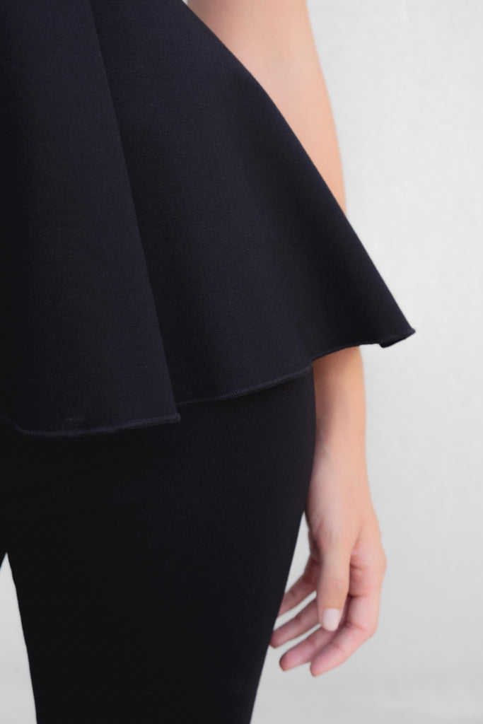Black Peplum Top with Straps