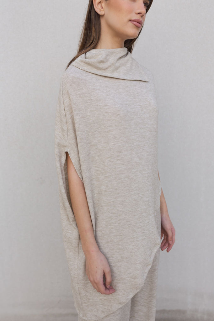 High neck Knit Sweater beige color