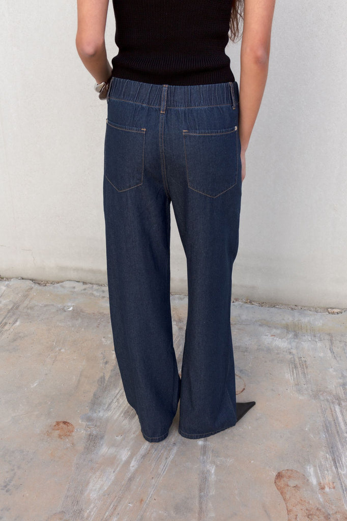 Wide-Leg Denim Pants with Drawstring Waist