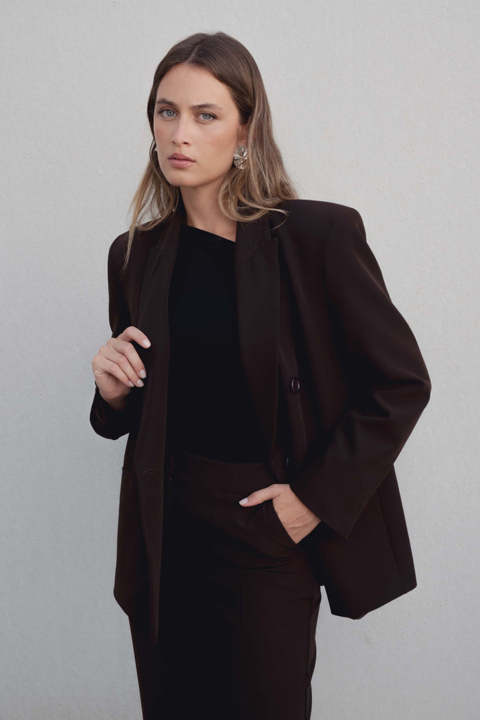 Oversized Double‑Breasted Blazer with Shoulder Pads