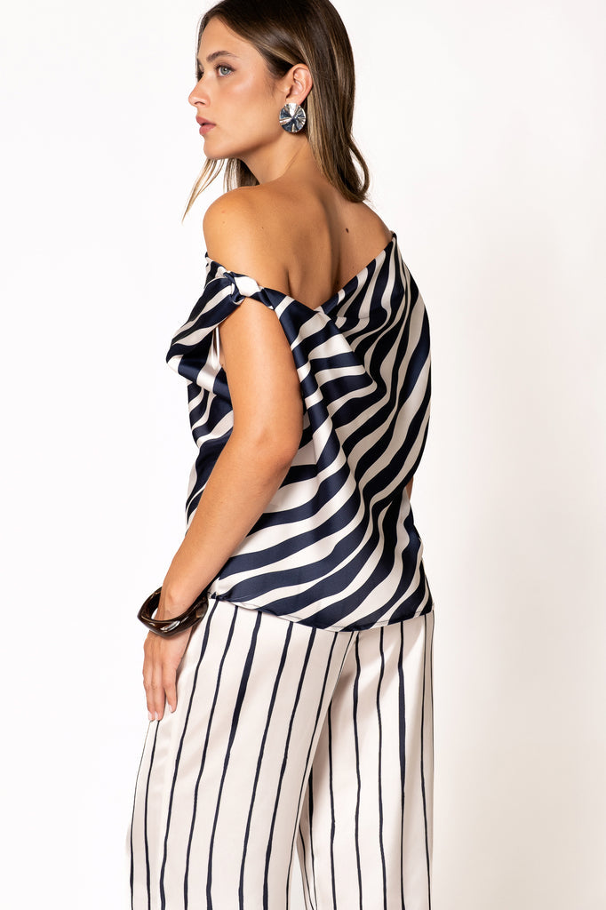 Asymmetric Striped Satin Top