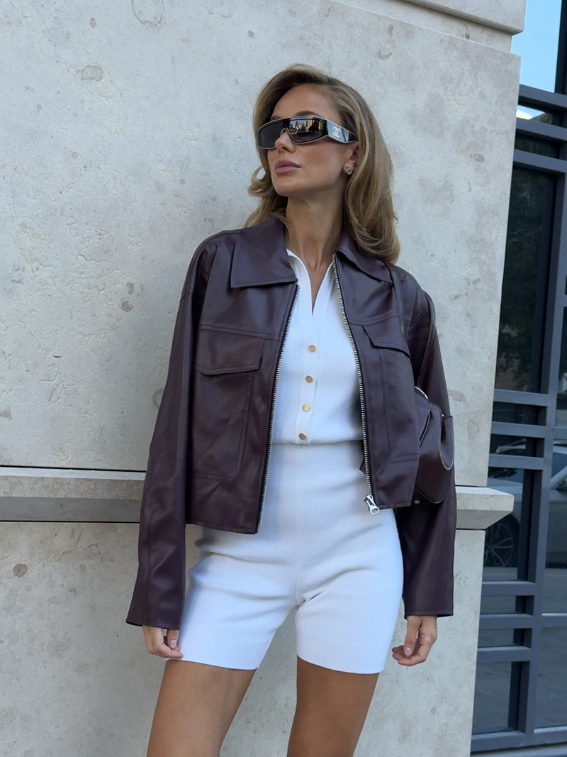 Black eco-leather bomber jacket Burgundy