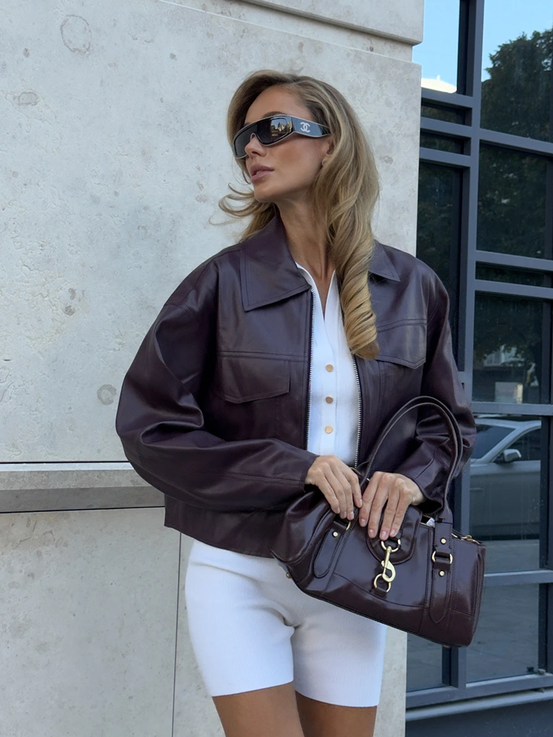 Black eco-leather bomber jacket Burgundy