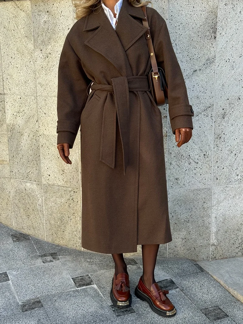 PREMIUM QUALITY Belted Coat Chocolate