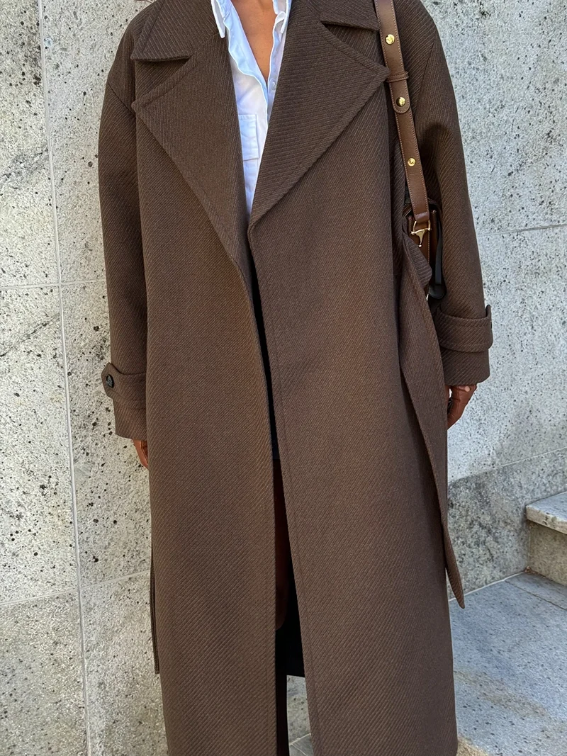 PREMIUM QUALITY Belted Coat Chocolate