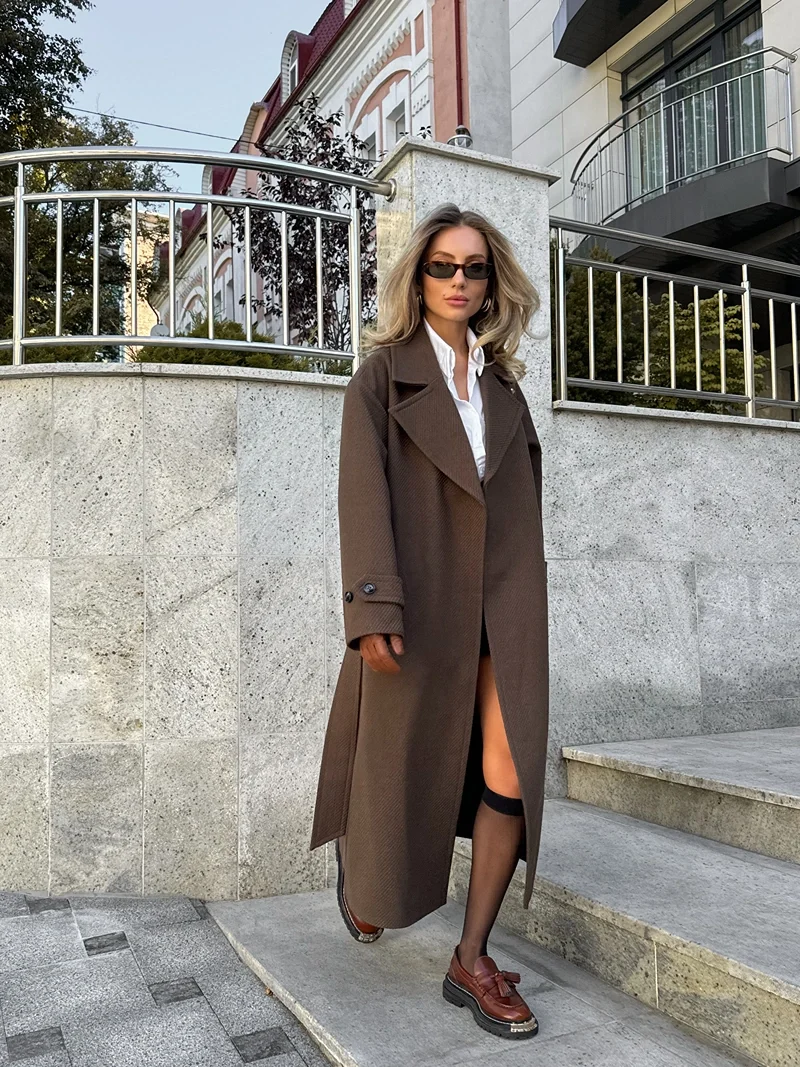 PREMIUM QUALITY Belted Coat Chocolate