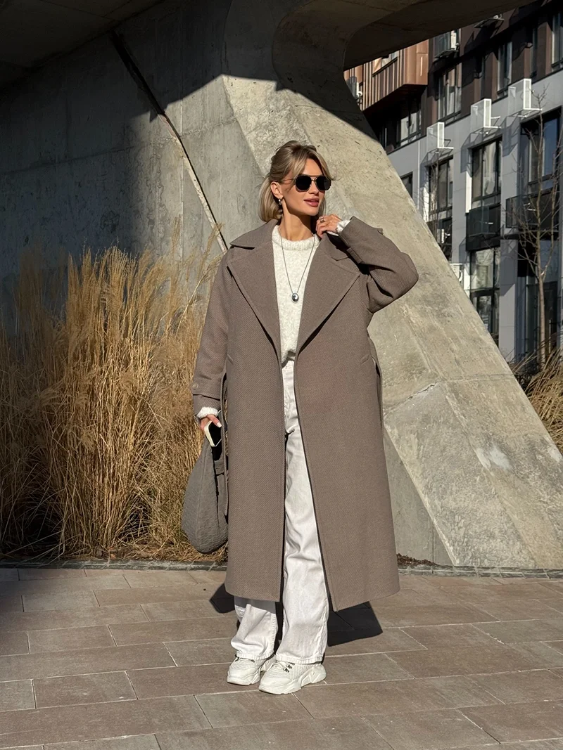 PREMIUM QUALITY Belted Coat Dark Beige