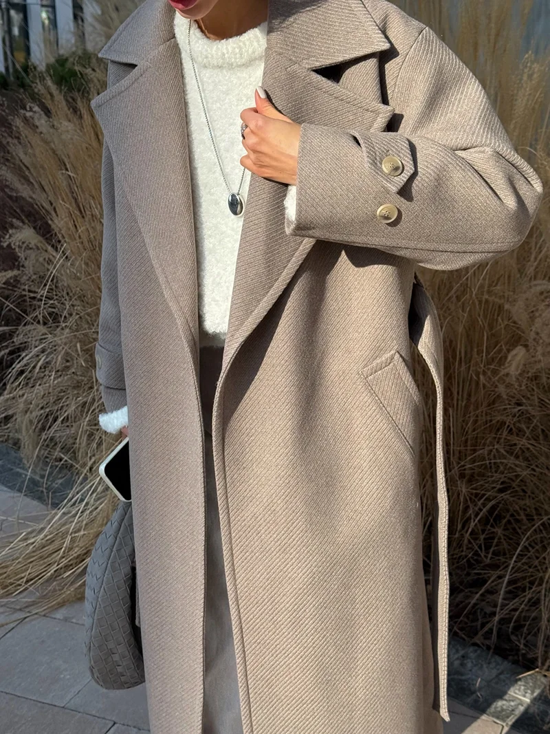 PREMIUM QUALITY Belted Coat Dark Beige