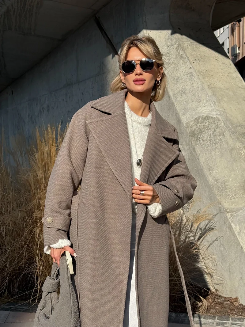 PREMIUM QUALITY Belted Coat Dark Beige