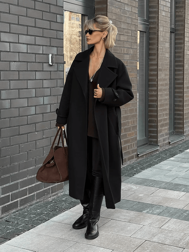 PREMIUM QUALITY Belted Coat Black