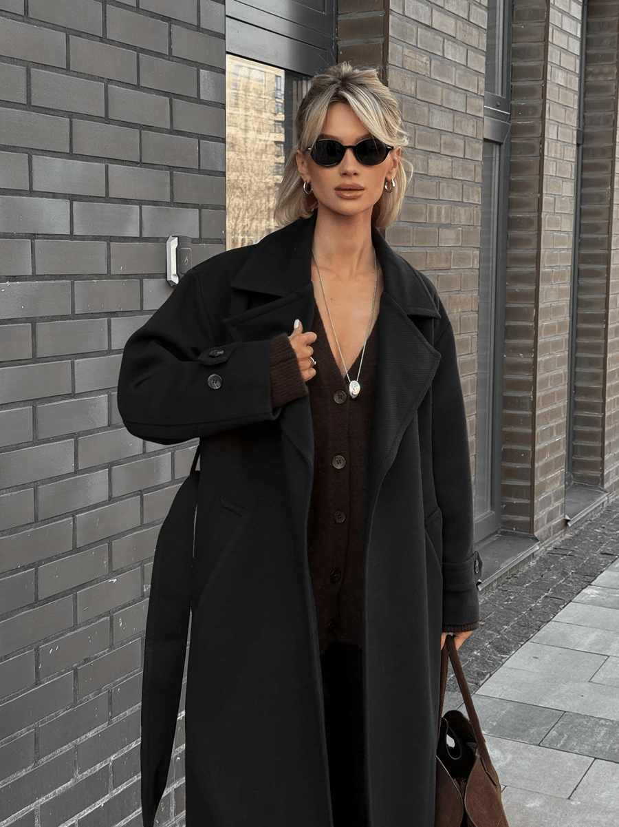 PREMIUM QUALITY Belted Coat Black