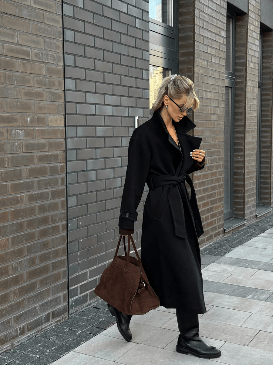 PREMIUM QUALITY Belted Coat Black