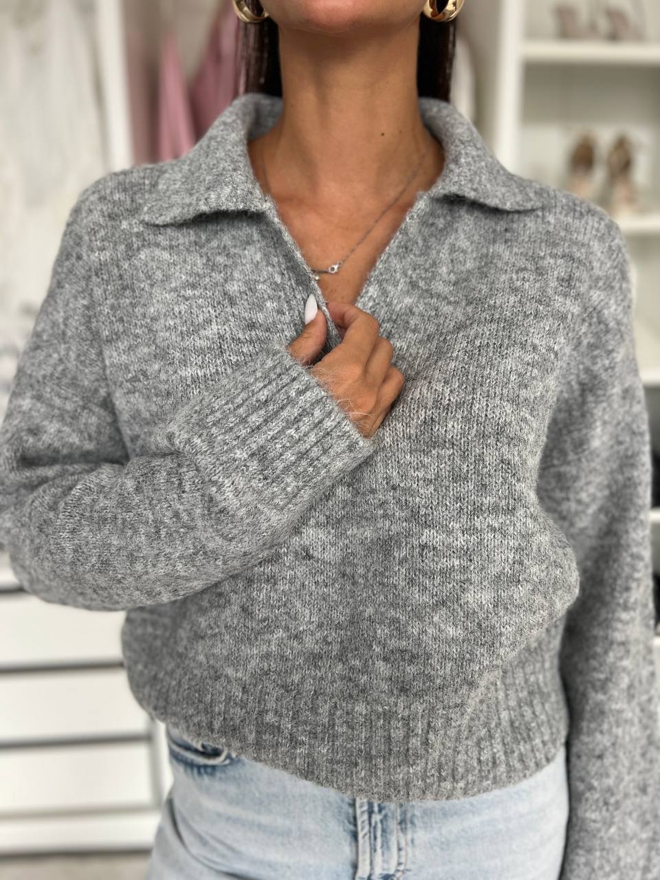 Wool Blend Knit Sweater Grey