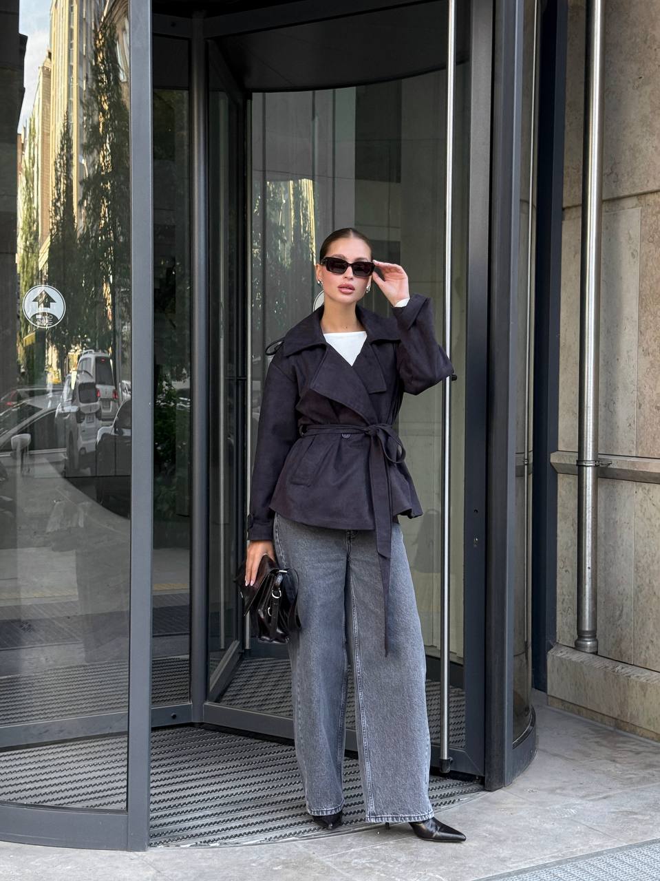 Suede Trench Jacket Grey