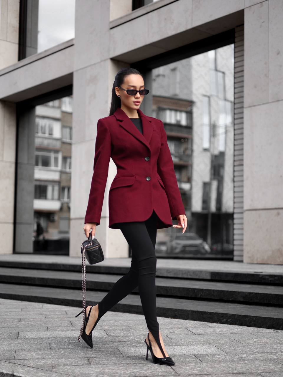 Cashmere Blend Jacket –  Hourglass Silhouette Red