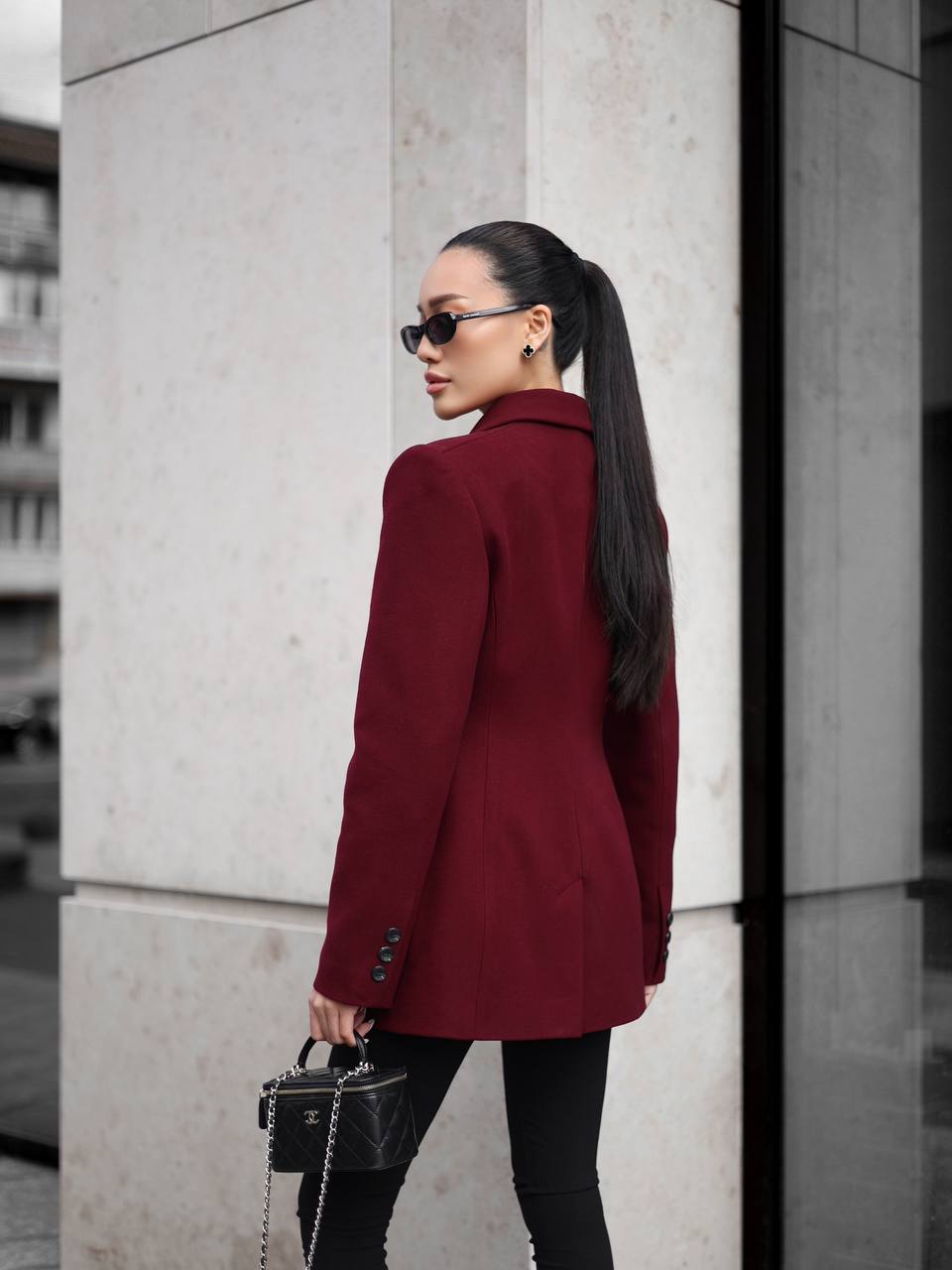 Cashmere Blend Jacket –  Hourglass Silhouette Red