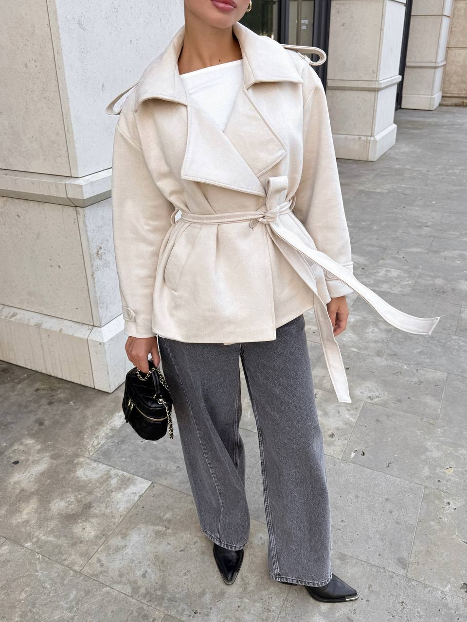 Suede Trench Jacket Beige