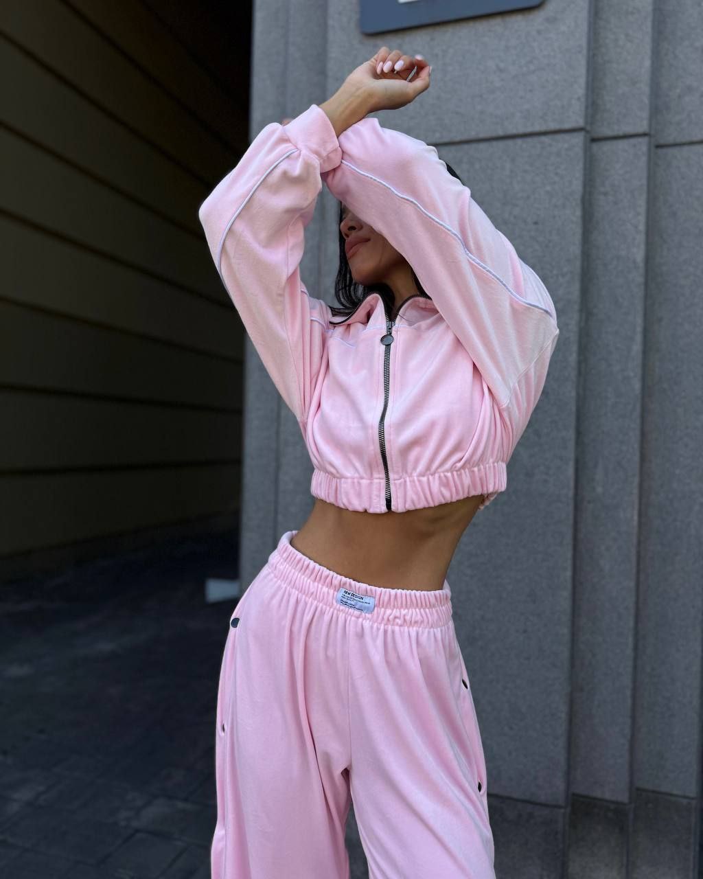 Velour Suit with Cropped Blazer Pink