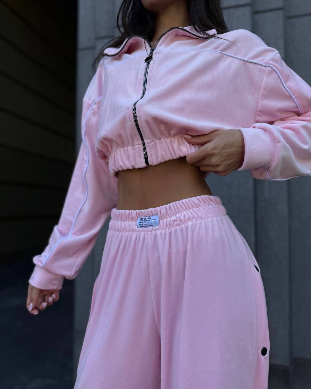 Velour Suit with Cropped Blazer Pink