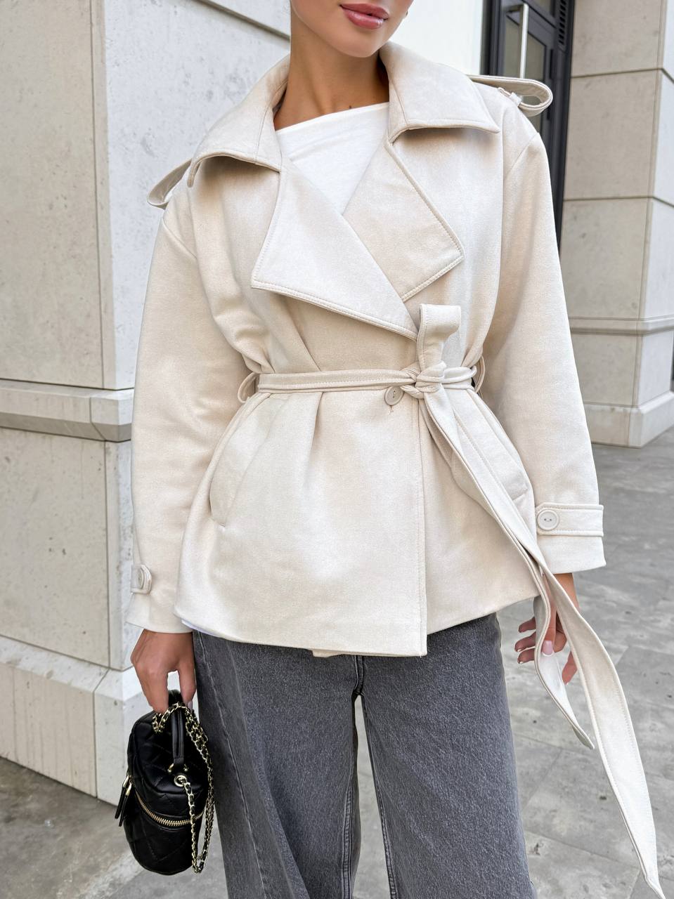Suede Trench Jacket Beige