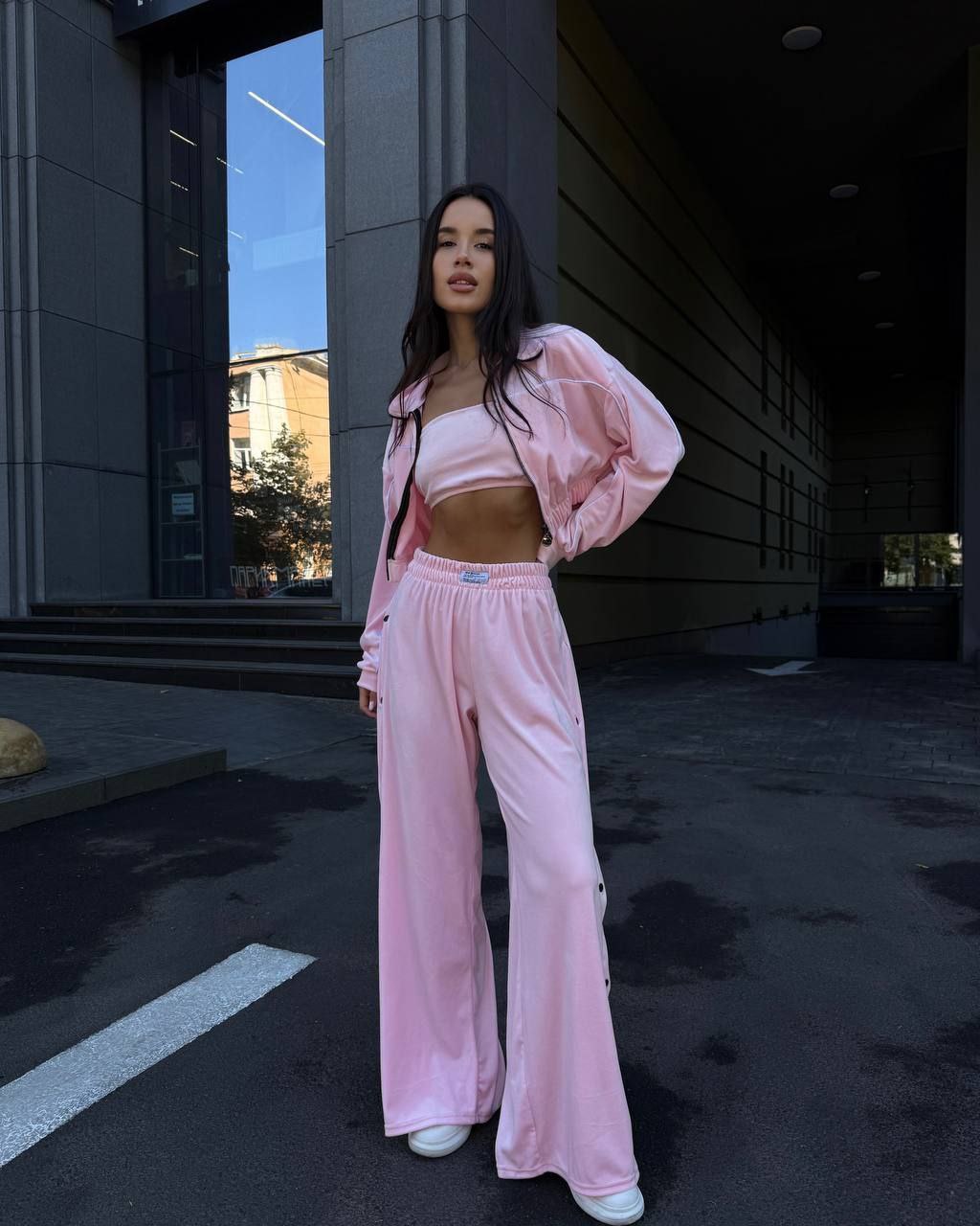Velour Suit with Cropped Blazer Pink