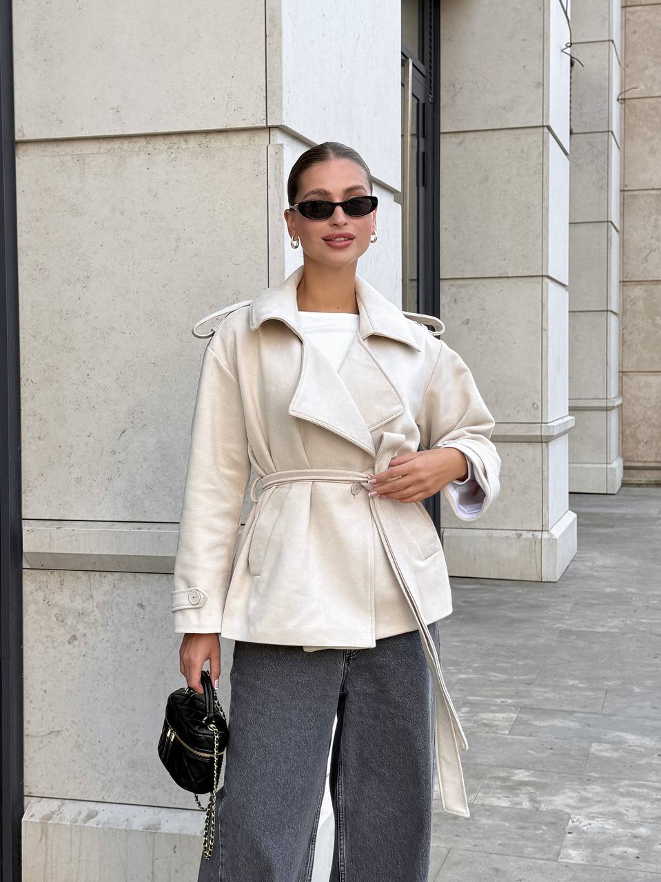 Suede Trench Jacket Beige