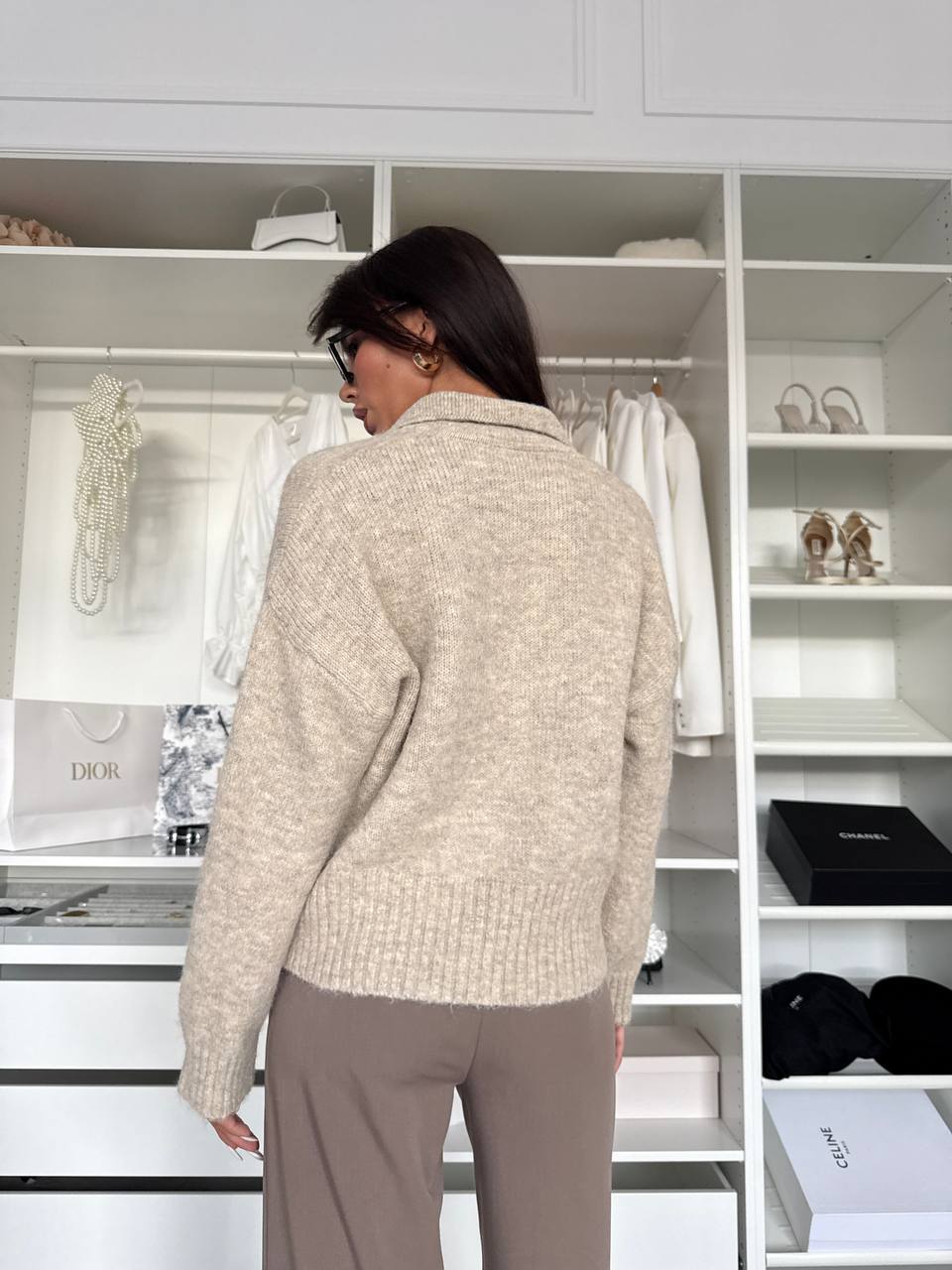 Wool Blend Knit Sweater Beige