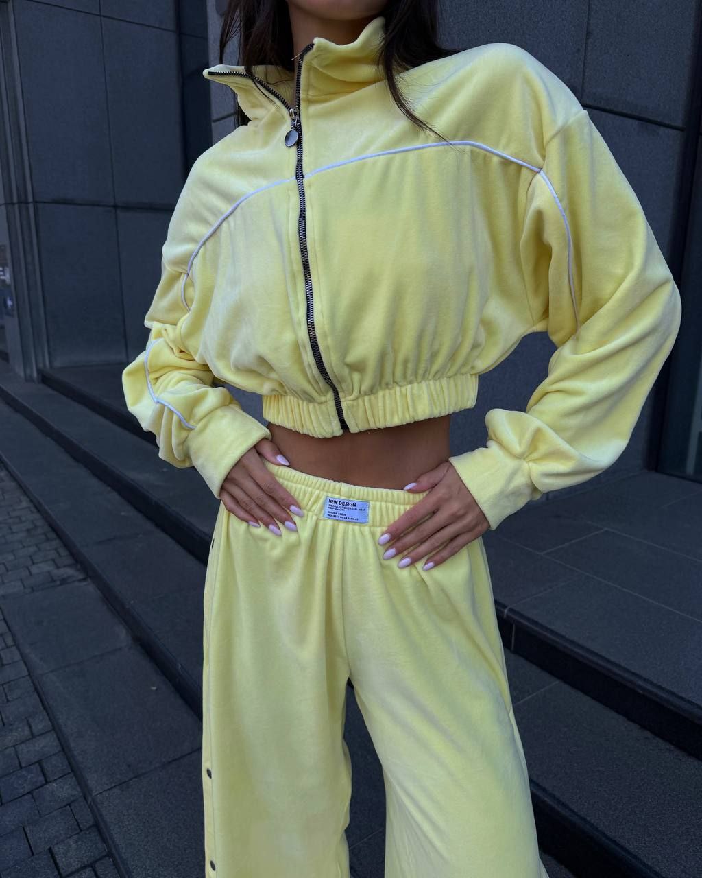Velour Suit with Cropped Blazer Yellow
