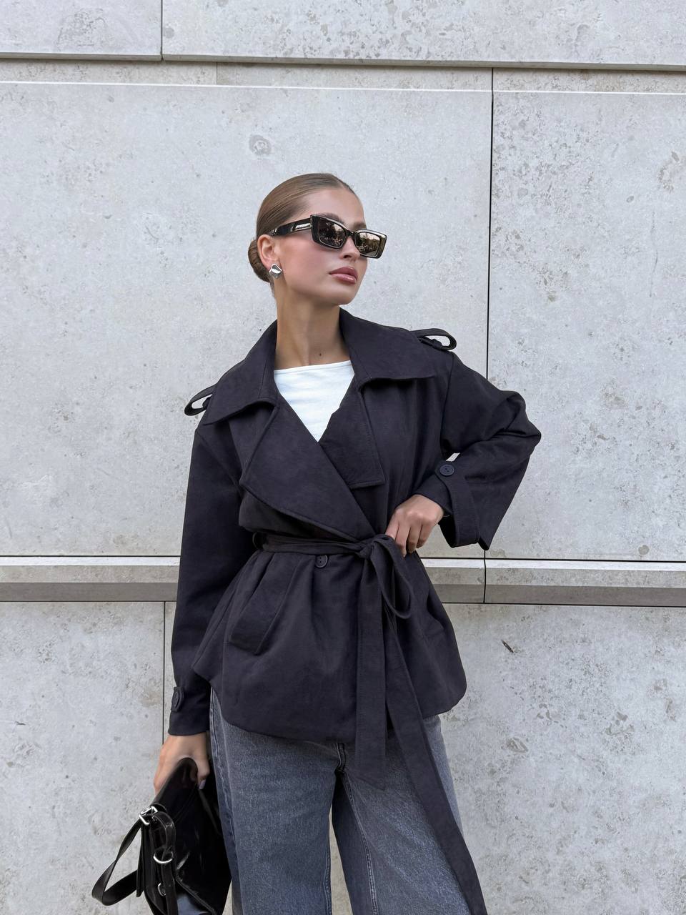 Suede Trench Jacket Grey