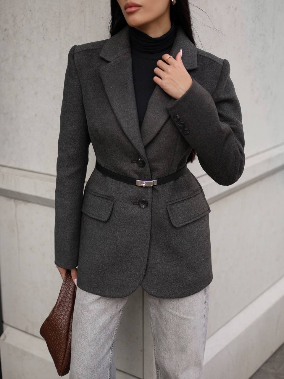 Cashmere Blend Jacket –  Hourglass Silhouette Grey
