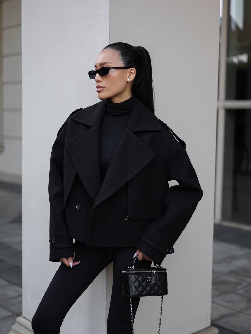 Oversized kašmyro švarkas, juodas